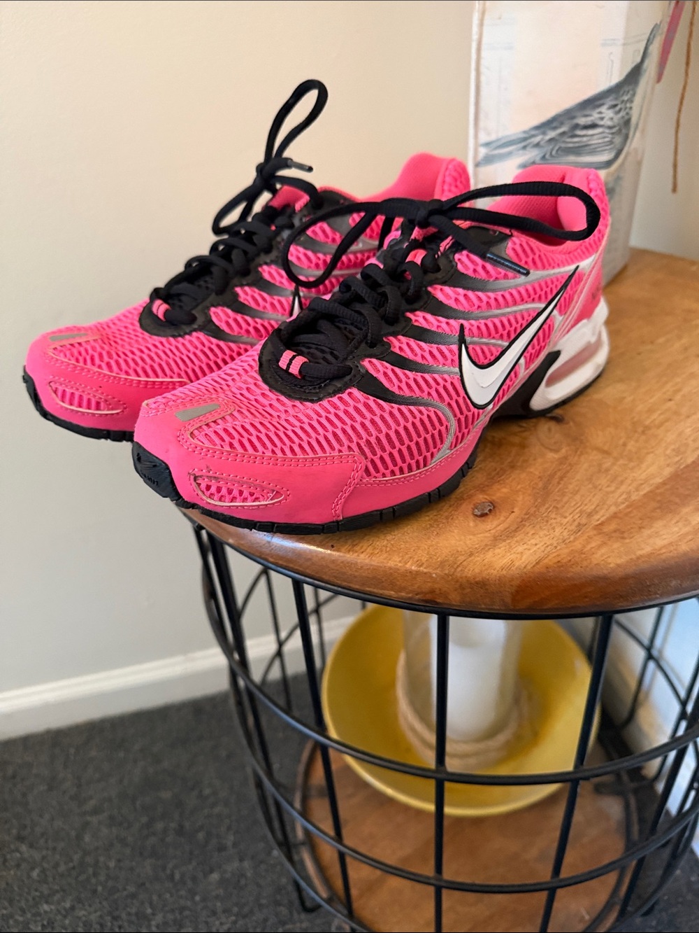 Nike Women's Hot Pink and Black Mesh Running Sneakers used once. Negotiable